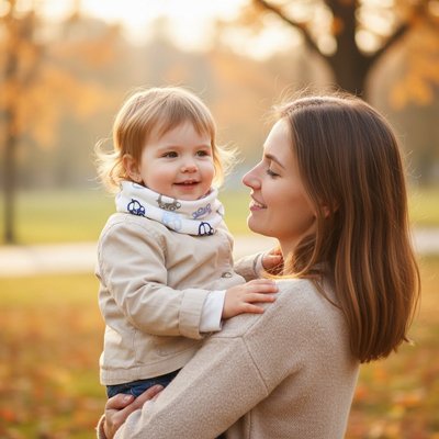 Tour de cou voiture maman prend son bébé dans les bras